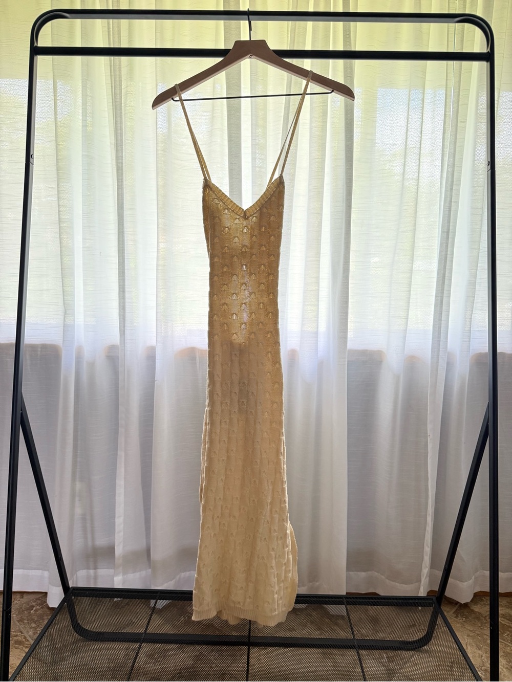 Cream Slip Maxi Dress with Delicate Texture